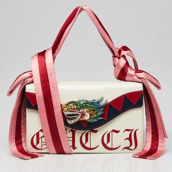 Gucci White Leather Naga Dragon Shoulder Bag - Picture 1 of 12